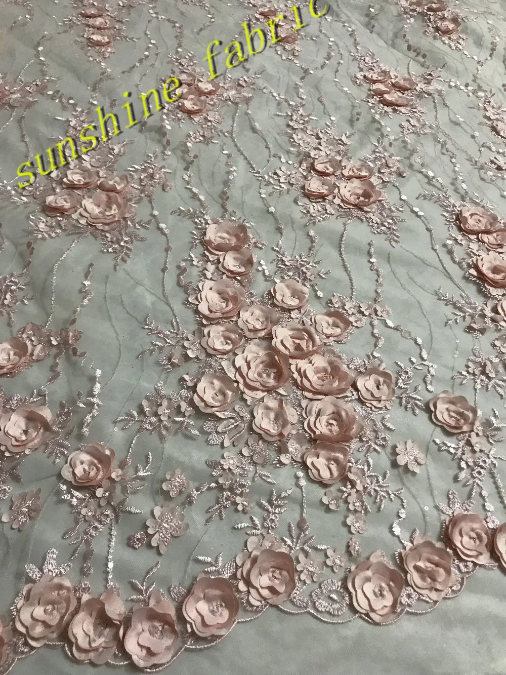 3d flower embroidery tulle mesh lace fabric with good quality for party