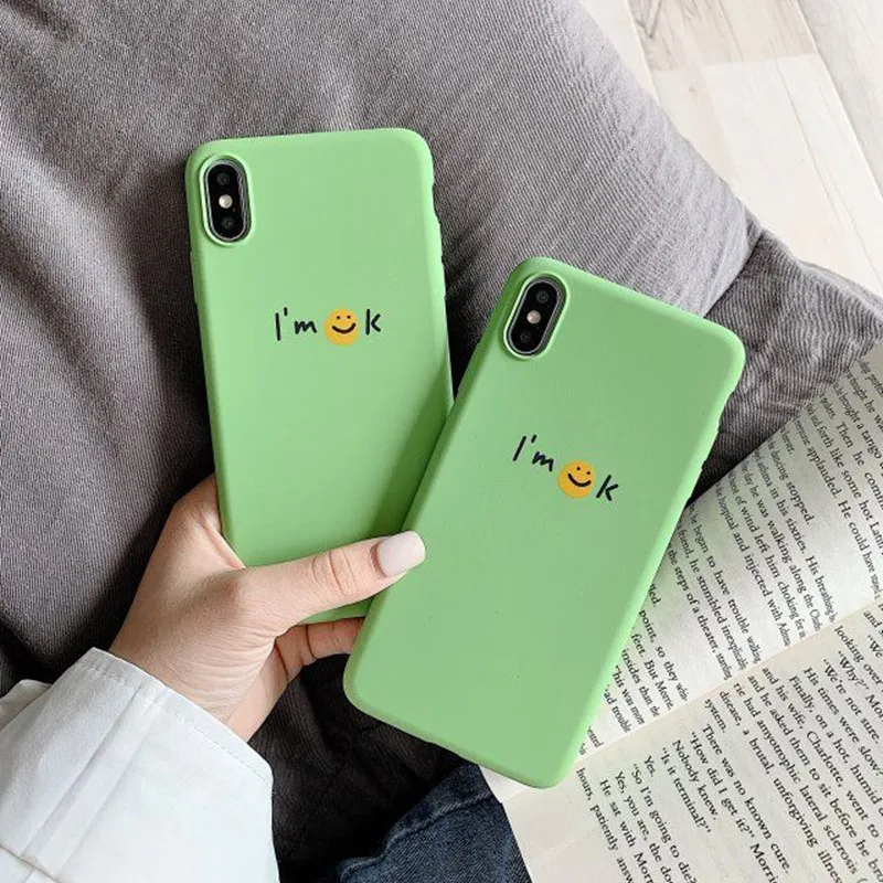 

For Xiaomi Redmi 7 Note 7 5 Pro Plus 6 6A 6 Pro 3 3S 4X 4A Case Soft TPU Matte OK Smile Pattern Green Casing