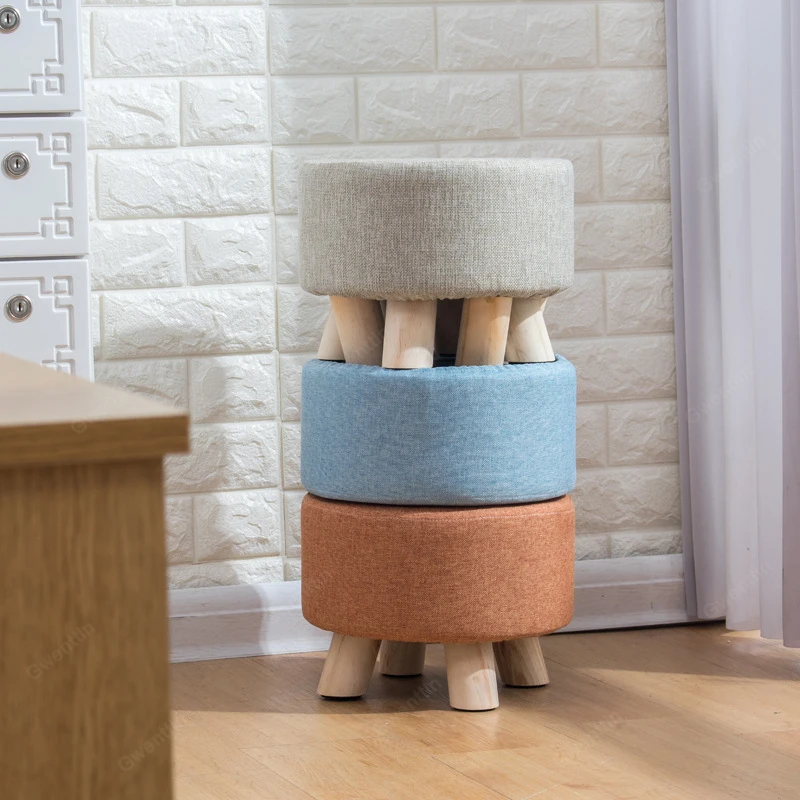 Скандинавский круглый тканевый стул с деревянными ножками, современный модный деревянный маленький стул, гостиная, диван-прикроватная