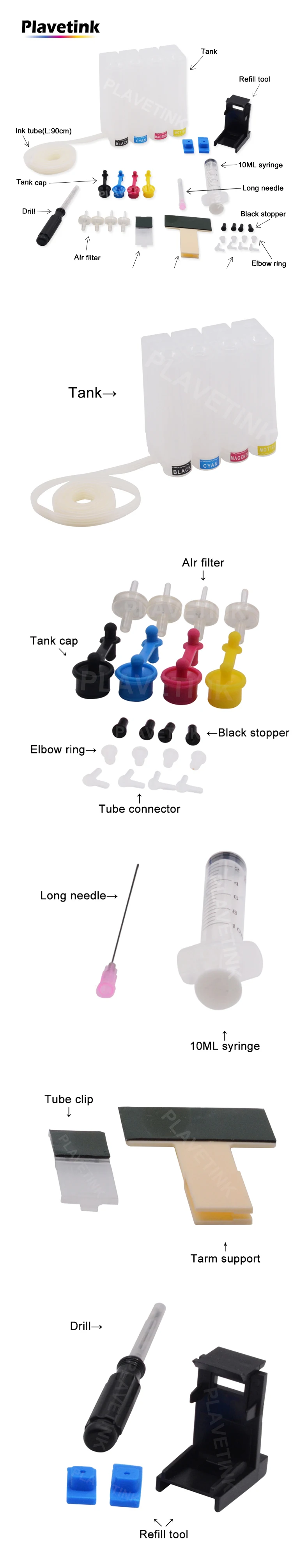 Plavetink универсальная непрерывная система чернил СНПЧ для Canon, Diy бак для hp с присоской Заправка инструмент дрель и все аксессуары комплект