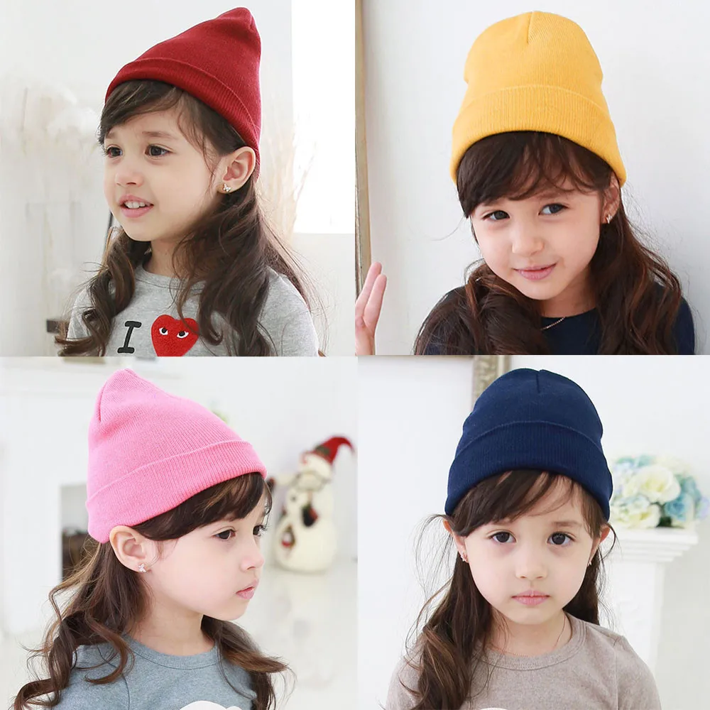 

Autumn Winter Wool Blends Soft Warm Baby Beanie Boy Girls Soft Hat Children Winter Warm Kids Knitted Cap 2018 New Plain Hats
