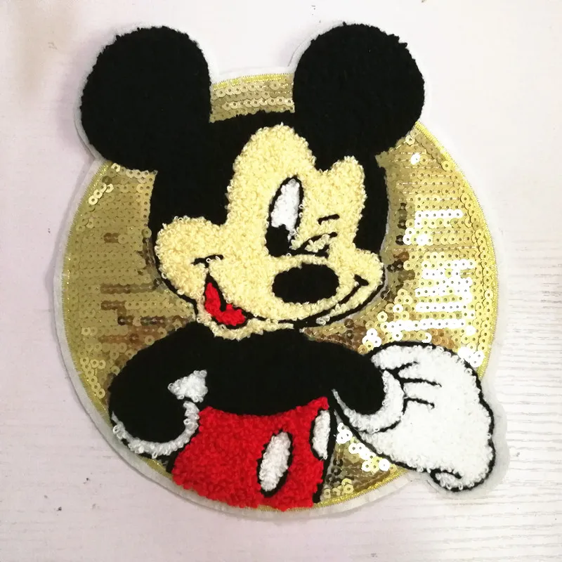 

1PC Patches For Clothing Glitter Beads Embroidery Mickey Patches For Apparel Bags DIY Accessories