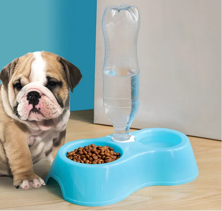 1Pcs Pet Dog Cat Feeder Plastic Dual Port Automatic Feeder Water Drinking Feeding Basin Bowls For Cats Pet Dogs Pet Supplie ZXH