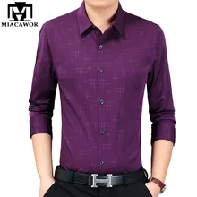 MIACAWOR, новинка, модная брендовая мужская рубашка с принтом, повседневные рубашки с длинным рукавом, Мужская Облегающая рубашка, мужская одежда C387