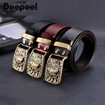 

Deepeel 1pc 3.8X105-130cm Business Men First Layer Cowhide Belt Smooth Buckle Head Luxury Genuine Leather Belt Suit Decoration