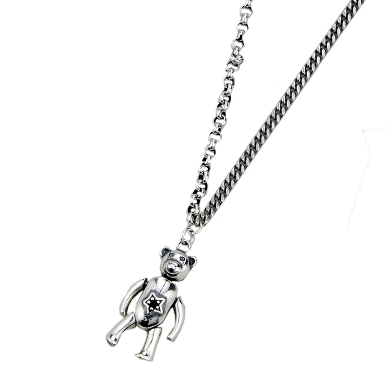 Thai Silver 925 Sterling Silver Rotatable Limbs Bear Pendant Necklace Vintage Silver Punk Big Necklace S925 Choker Women Jewelry - Окраска металла: antique silver