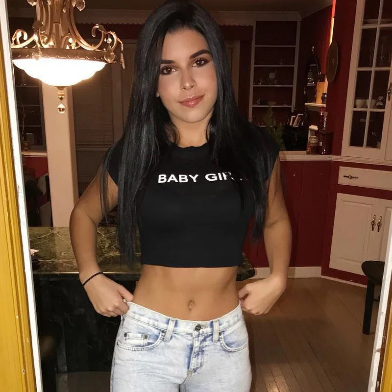 

Women Crop Top Baby Girl Babygirl Letters Print Sexy Slim Shirt for graphic Tee Hipster Black Casual 100%Cotton Harajuku shirts
