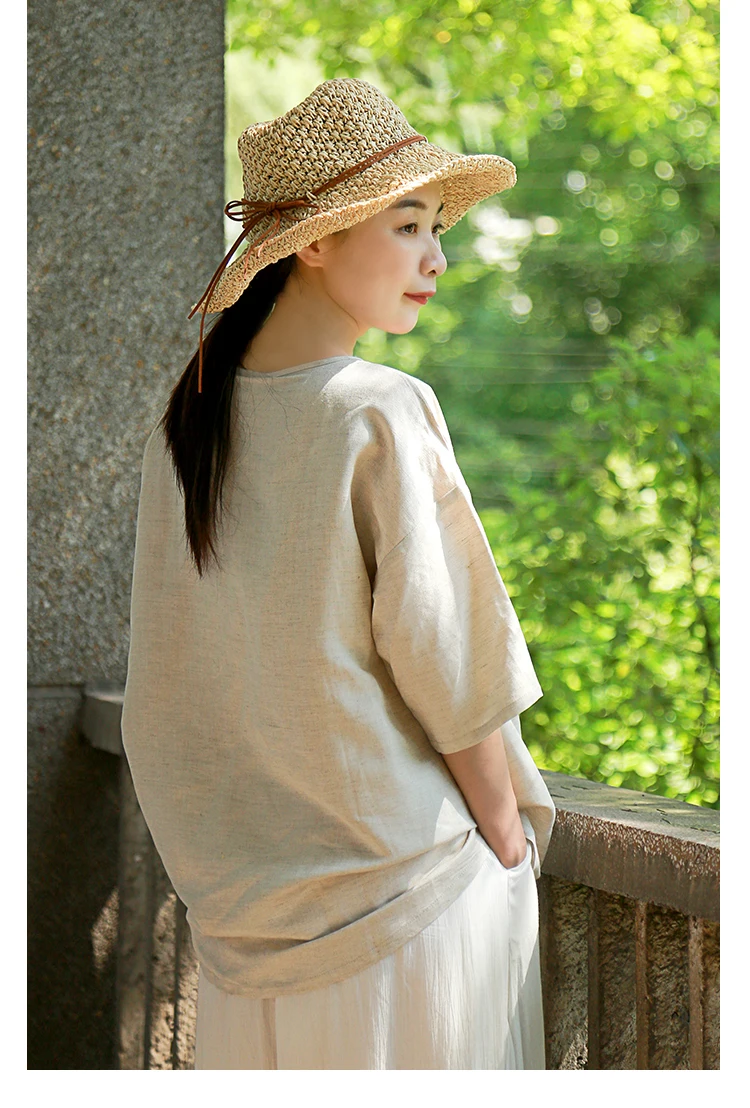 LZJN Women Tops and Blouses 2019 Summer V Neck Short Sleeve Linen Shirt Casual Loose Work Blouse RetroTop Plus Size Blusas (6)