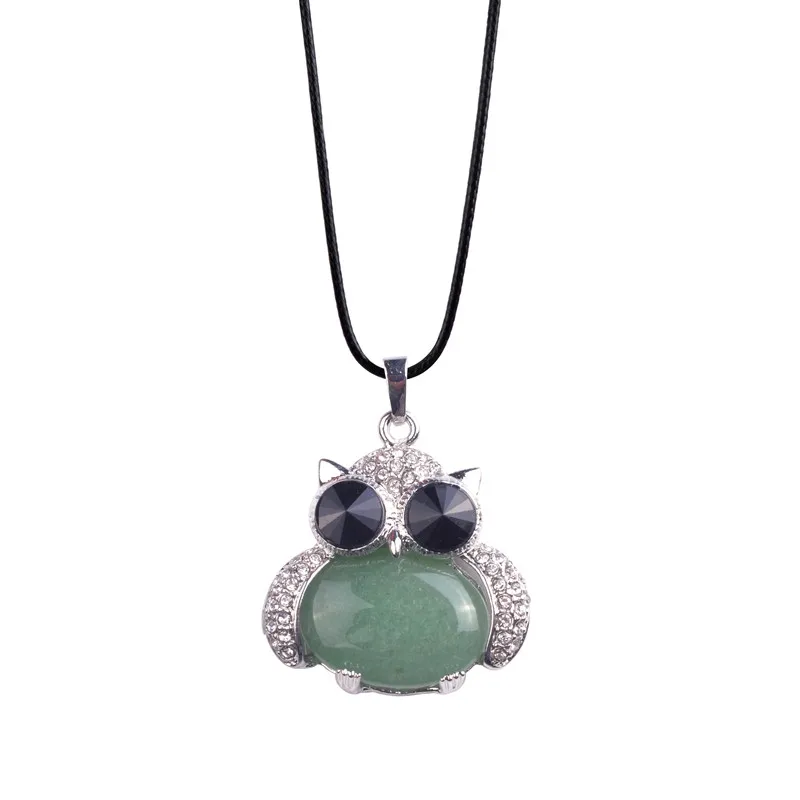 

Vintage Jewelry Owl Pendant Natural Green Aventurine Quartz Stone Crystal Owl Necklace Pendant Women Statement collar