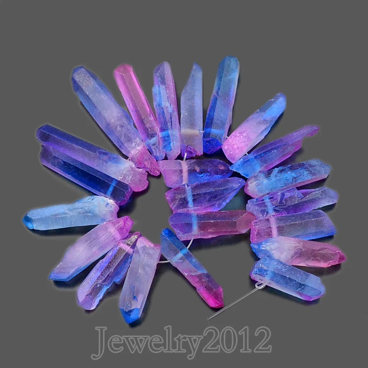 84.20 Cts. Natural Titanium Crystal Quartz Gems Pendants Beads Multicolor 40x7x5-45x7x5 mm Lot of 6 pcs