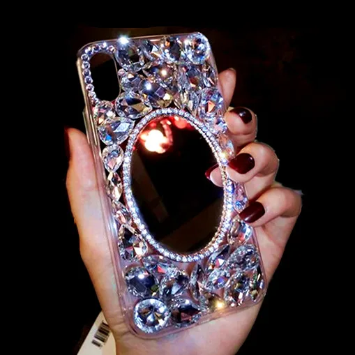 

Fashion Makeup mirror phone cover for iPhone Xs 6 7 8 plus Luxury Rhinestone mobile phone case tide brand phone cover