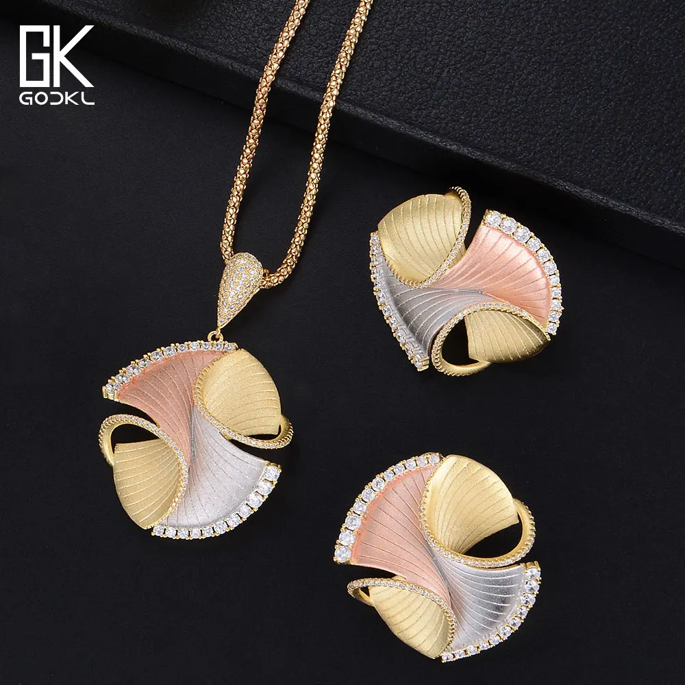 

GODKI Luxury Flower DUBAI Cubic Zirconia Earring Necklace Set Nigerian Birdal Jewelry Sets For Women Wedding African Jewelry Set