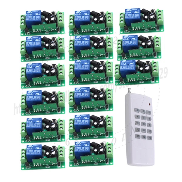 

15CH DC 12V rf home automation universal remote control switch 315/433MHZ 1 transmitter +15 recevier wireless switch SKU: 5109
