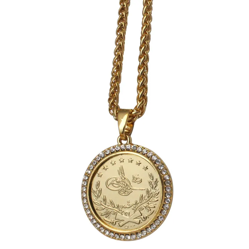 ZKD исламский, арабский монеты золотого цвета Турция монеты кристалл кулон ожерелье мусульманский османский ювелирные изделия из монет
