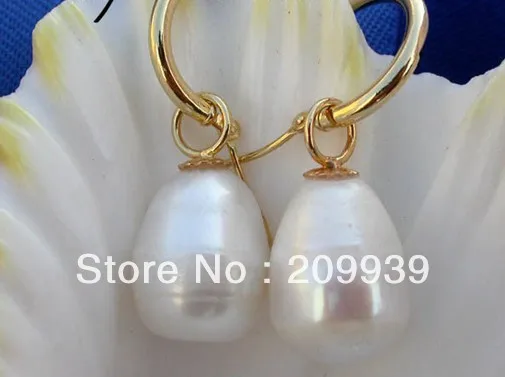 

hj 00175 13mm white baroque freshwater pearl dangle earring 14k