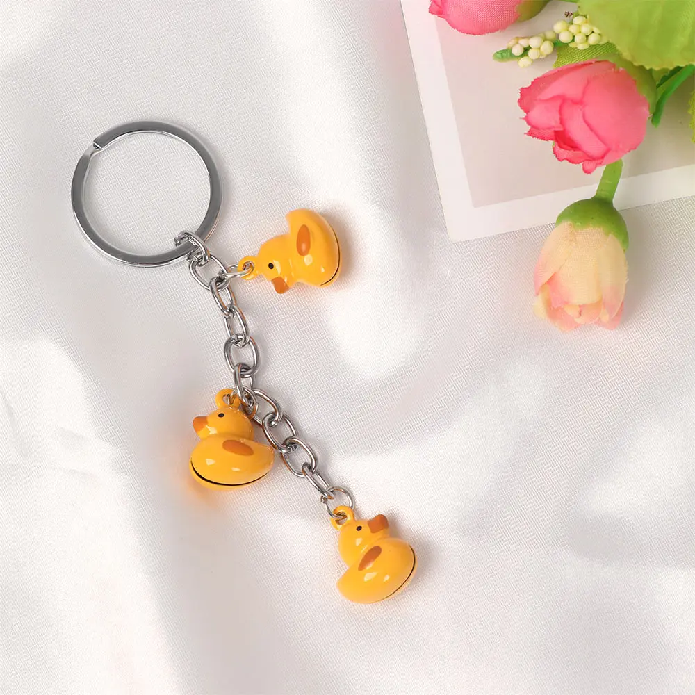 Lovely Cartoon Yellow Duck Design Bell Keychain Keyring Women Car Key