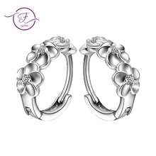 Серьги-кольца для женщин, ювелирное изделие из стерлингового серебра 925 пробы, с цветами, изысканные, трендовые, для девушек, рождественский подарок, вечерние, корейский стиль