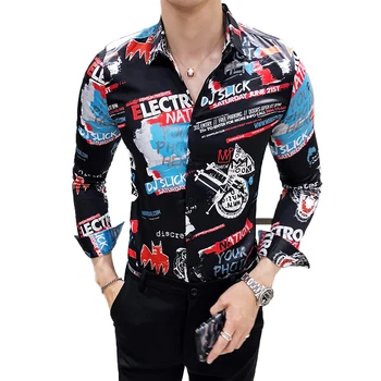 

2019 Autumn and Winter Boutique Fashion Print Mens Casual Long-sleeved Shirt / Riginal Print Men's Slim Leisure Shirt Male shirt