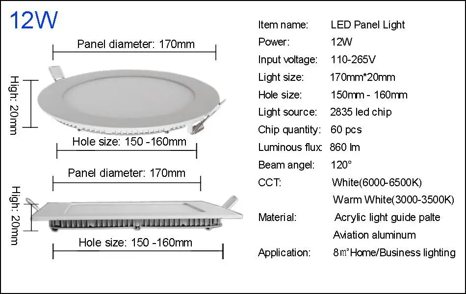 10 шт. 15 Вт LED Панель свет AC85 ~ 265 В Светильники круглый квадратный ультра тонкий Светодиодные осветительные панели SMD2835 для дома освещение