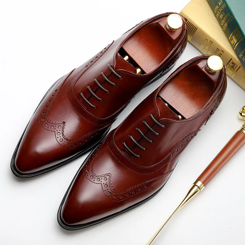 

Explosive first layer cowhide men's shoes business dress leather large size men's single shoes pointed wedding shoes wholesale