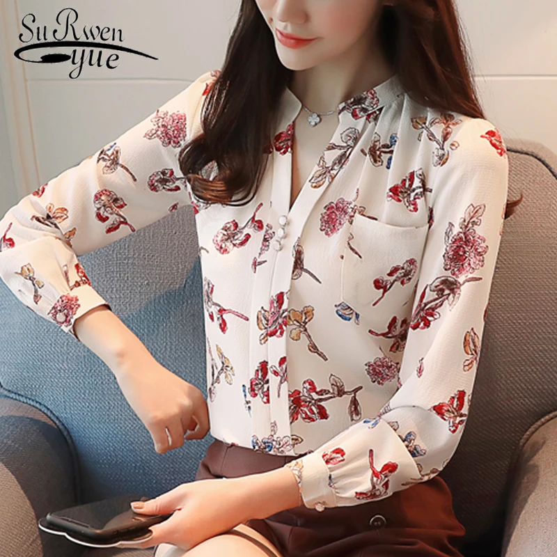 

new Fashion print chiffon women blouse shirt 2019 long sleeve female tops OL blouse women shirt blusas feminine blouses Z0001 40