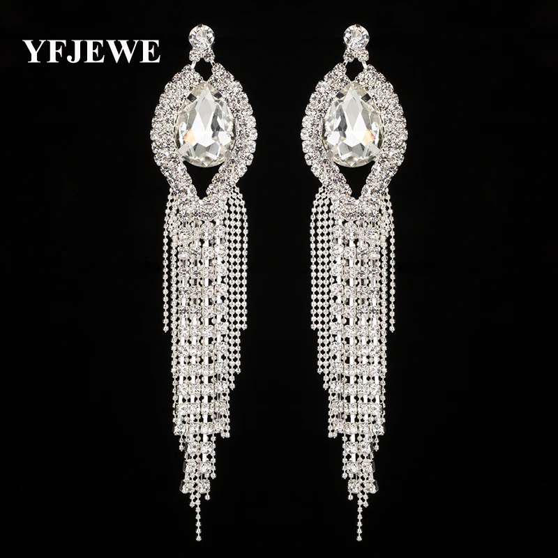 YFJEWE New Arrive Fashion Tassel Long Drop Earrings for Women Bridal Wedding Big Rhinestone Crystal Factory Price Earrings E425