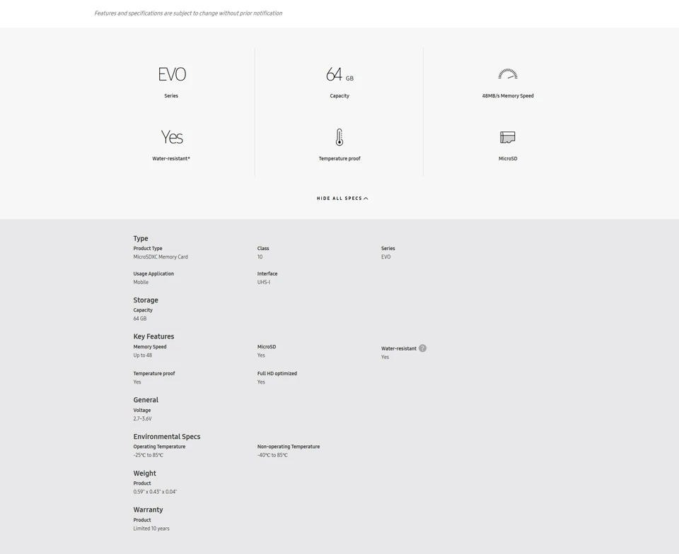 MicroSDHC EVO Memory Card 64GB (1)