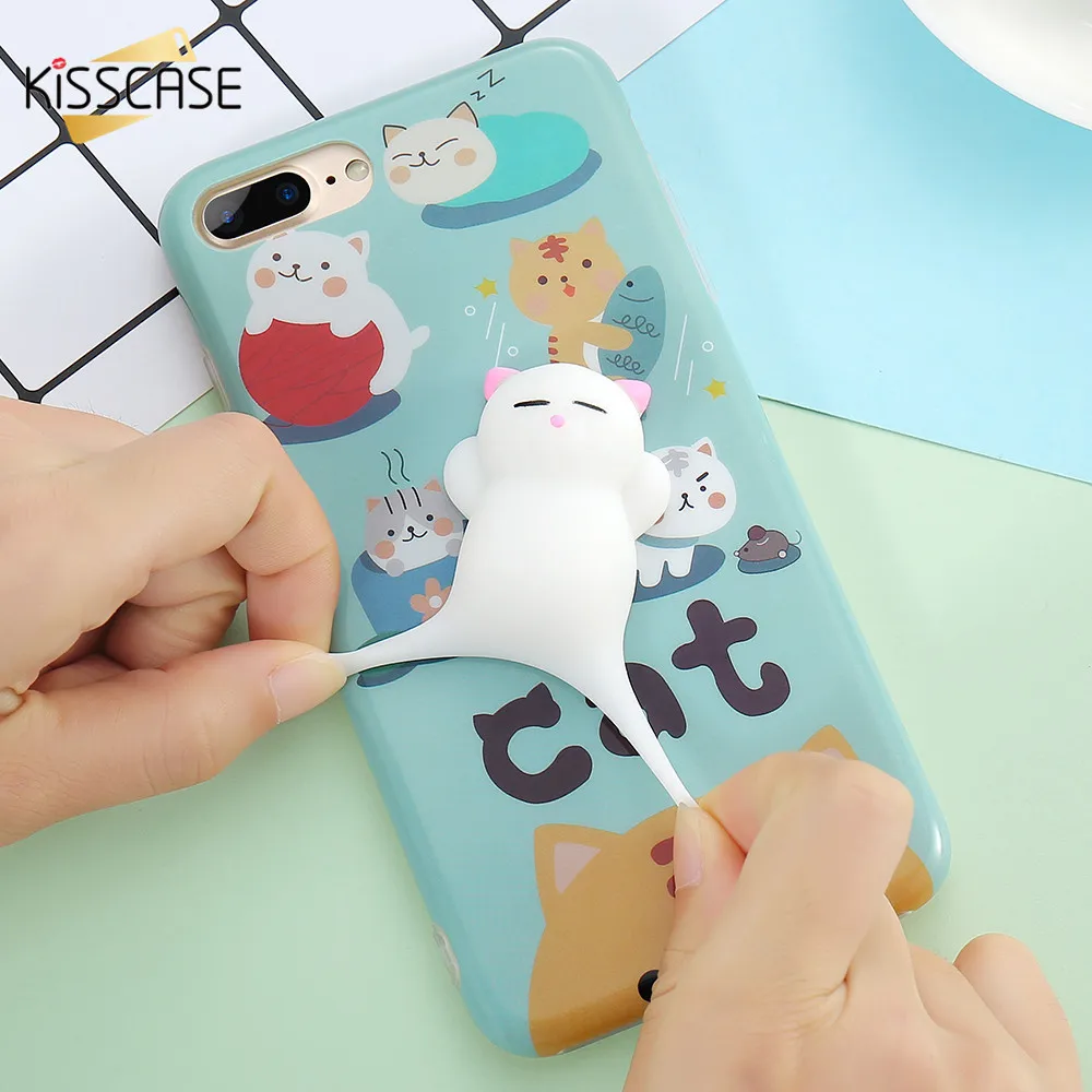 Kisscase для iPhone 6 6S 7 8 Plus Squishy Мобильный Телефонные Чехлы милый кот 3D Разминание чехол