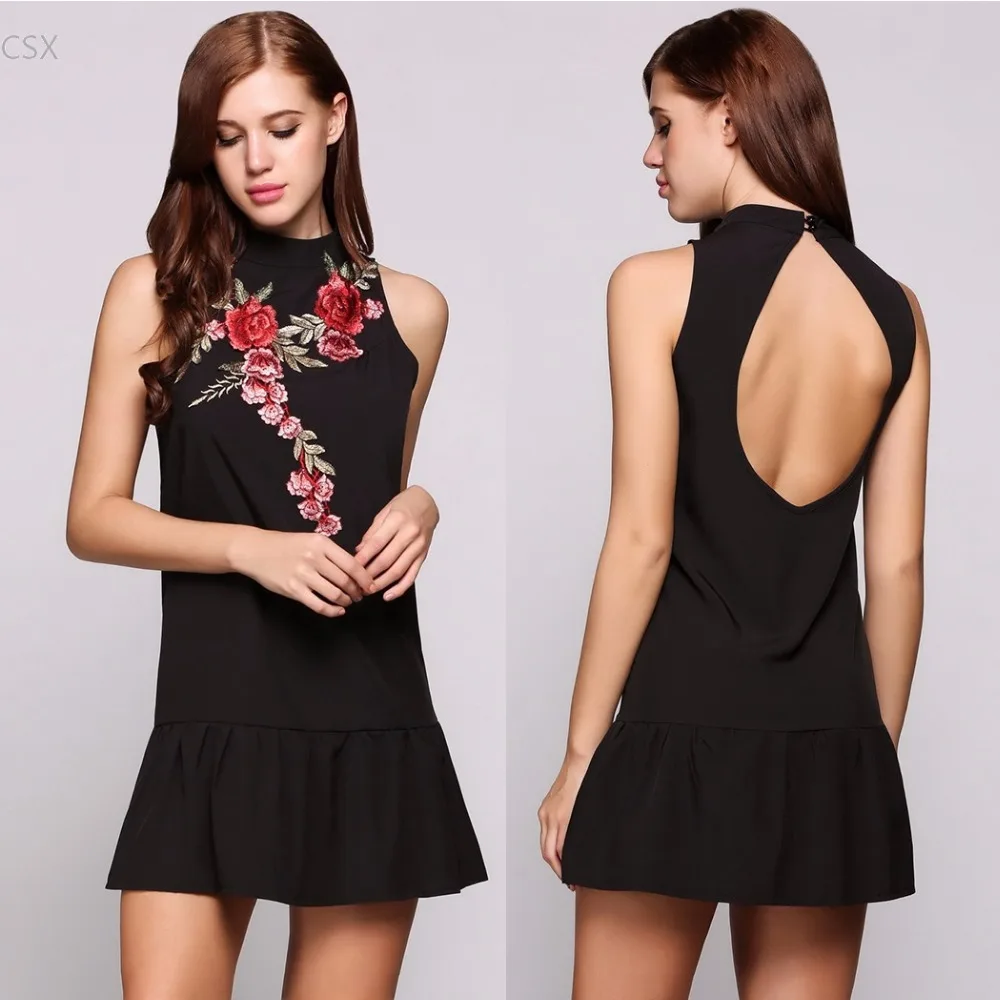 MwOiiOwM 2017 New Fashion Sleeveless Stand Collar Embroidery Ruffles