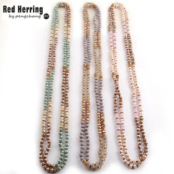 

Free Shipping Fashion 6mm Glass Knotted Metal Spacer Multi Crystal Necklace