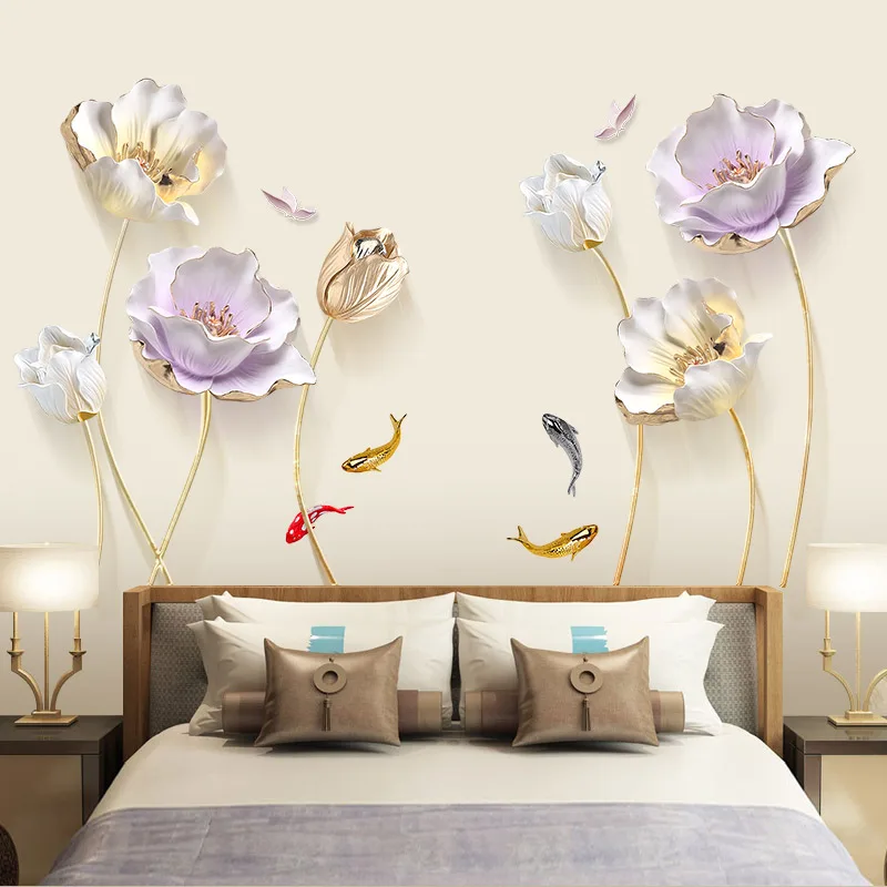 Китайский стиль цветок 3D обои наклейки на стену гостиная спальня ванная комната украшения дома плакат