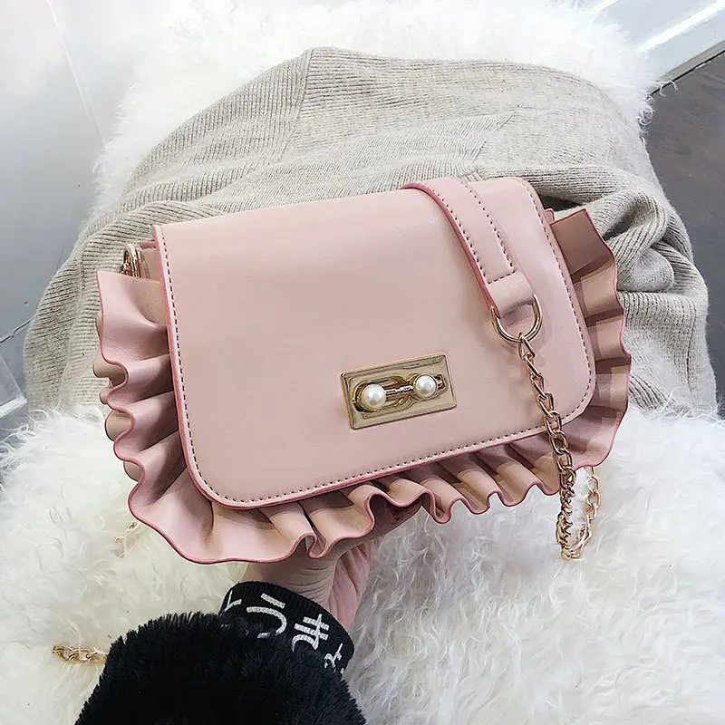 

Cute Mini Leather Handbag Ruffle Bags for Women 2019 Gold Chain Crossbody Bags for Women Elegant Ladies Purse Shoulder Bags B094