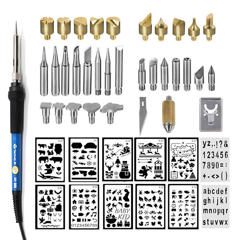 

60w Adjustable Temperature Soldering Iron Carving Pyrography Tool Wood Embossing Burning Soldering Pen Set Welding Tips Kit