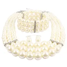 simulated pearl jewelry sets bead bracelet necklace and earrings set wedding jewelry ensemble bijoux femme faux pearl bridal necklace earrings and bracelet
