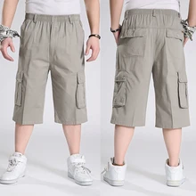 Новое поступление, летние свободные, большие, модные, тонкие, средней длины, с эластичной резинкой на талии, повседневные, мужские, обычные, до колен, хлопковые, большие размеры, XL-3XL 4XL 5XL 6XL