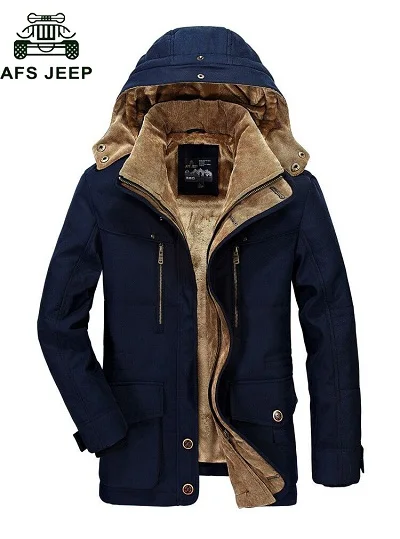 AFS JEEP, высококачественное утепленное Брендовое зимнее пальто, военная куртка с хлопковой подкладкой, Мужская Новая модная теплая флисовая парка с мехом для мужчин - Цвет: Синий