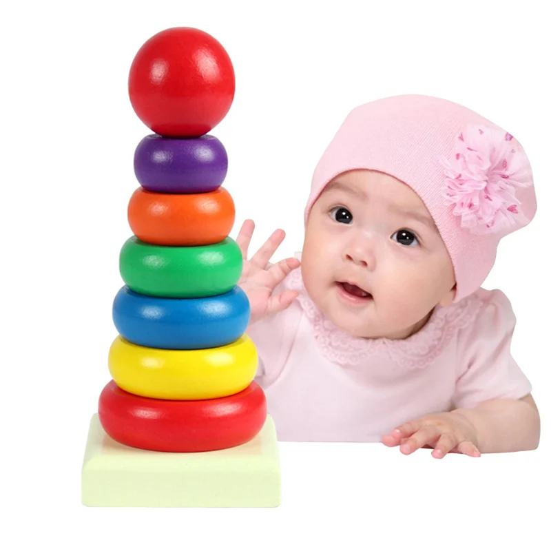 Дешевые деревянные укладки кольцо башня Радуга стек вверх новый дизайн детские развивающие игрушки для детей подарок для малышей
