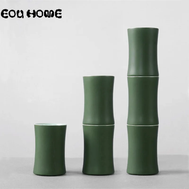 

Creative Ceramic Green Bamboo Section Style Water Mugs Large Capacity Heat Resistant Household and Office Brief Tea Drink Cups