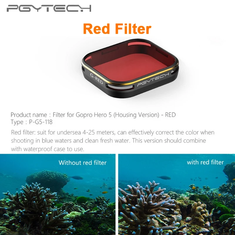 Фильтр для дайвинга PGYTECH корпус GoPro Hero 5 супер костюмный эксклюзивный красный