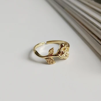 

925 Sterling Silver Gold Rose Flower Ring Eternity Wedding Band Finger Rings Resizable , Open Ends Rings