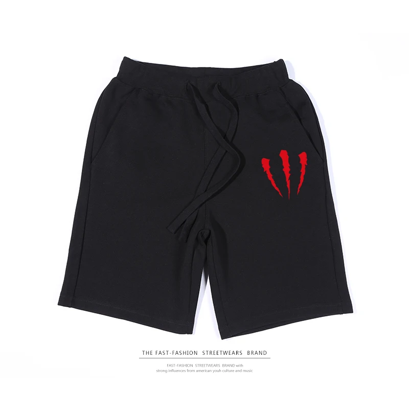 Лето Забавный принт шорты Для мужчин Хлопковые Черные Горячие карманы пояс Для мужчин s шорты до колена модные штаны Повседневное