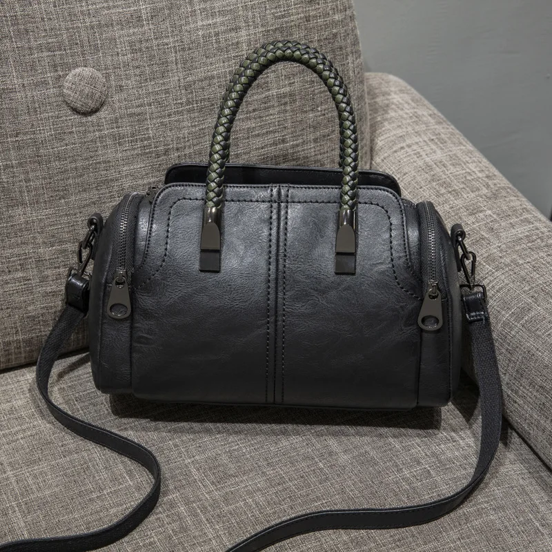 Новинка, Бостонская винтажная модная сумка, сумки через плечо для женщин, кожаные сумки через плечо, дизайнерская роскошная сумка, Pochette Femme - Цвет: black
