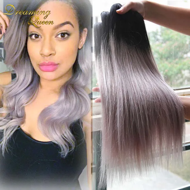 HOT Sale Silver Grey Ombre Human Hair Extensions 3 Pcs 1B Grey Straight Hair Two Tone Ombre