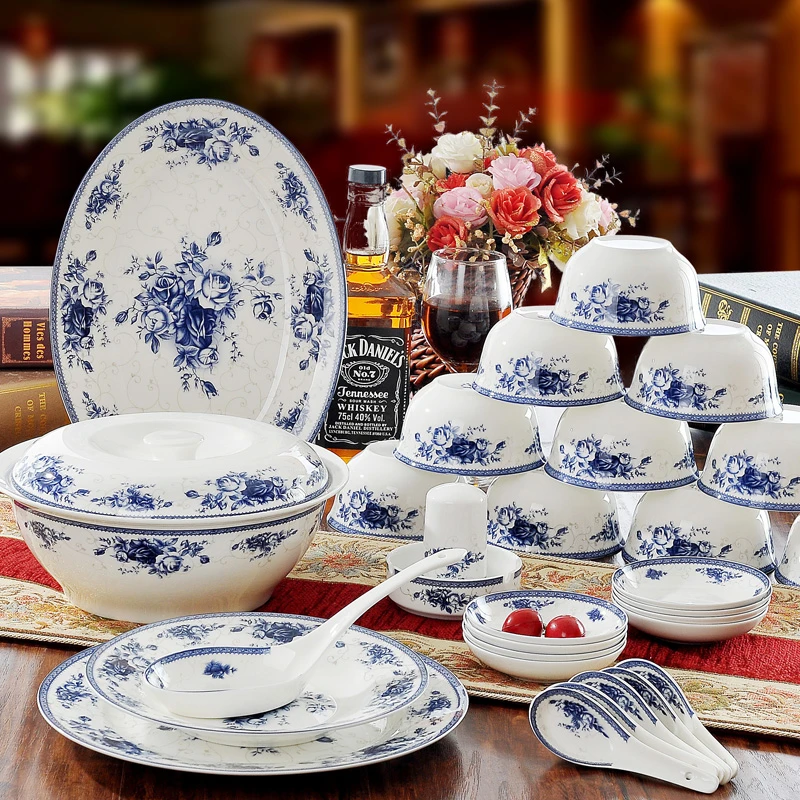 elleboog Fauteuil cursief 56 stuks set Blauw & Wit Keramiek Porselein Servies Set Servies Restaurant  Ware|Servies sets| - AliExpress