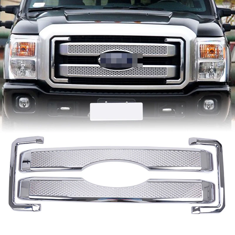 

Car Racing Grille For Ford F250 F350 Grill Superduty 2011-2016 Mesh All Chrome Radiator Front Bumper Bezel Covers Lower Modify