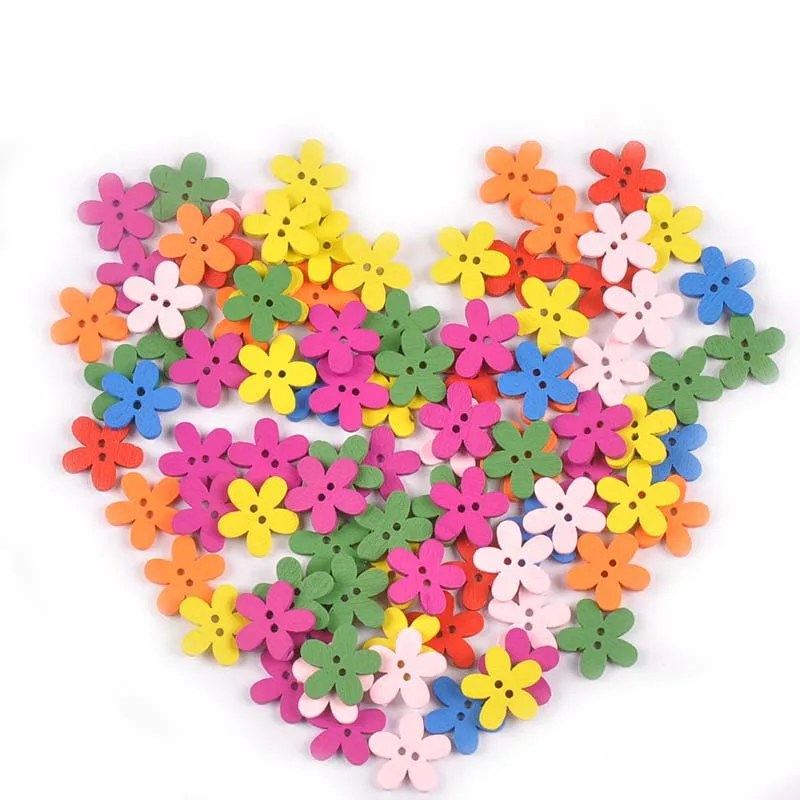 

2 Holes Multicolor Mixed Flower Wooden Buttons For Sewing Clothes Handmade Scrapbooking Crafts Ornaments 100pcs 14x15mm M1047X