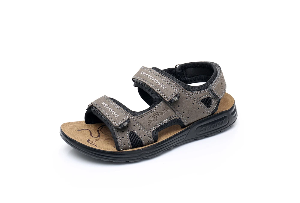 Apakowa Boys Open Toe Sports Sandals Children Hook and Loop Beach Sandals for Walking Running Water Shoes Navy Brown Grey 31-41 children's sandals near me