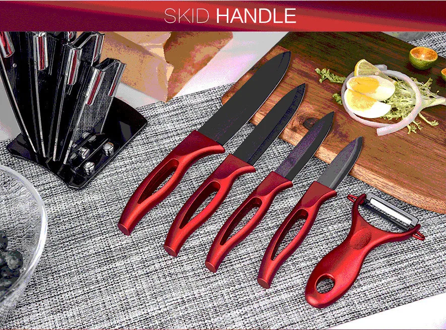 Ceramic Knife Set 6" 5" 4" 3" inch Red Color Handle Peeler Fruit Vegetable Knives kitchen zirconia Black ceramics knives