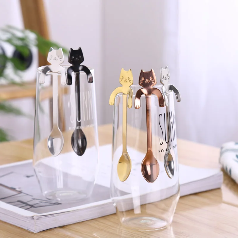 

Cute cat design coffee spoon Long Handle teaspoon Stirring dessert spoon for tea Milk Ice Cream Tableware kitchen accessories