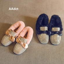 

AAdct Cotton warm children flats shoes for glitter girls New fashion princess girls shoes 2018 soft bottom kids shoes